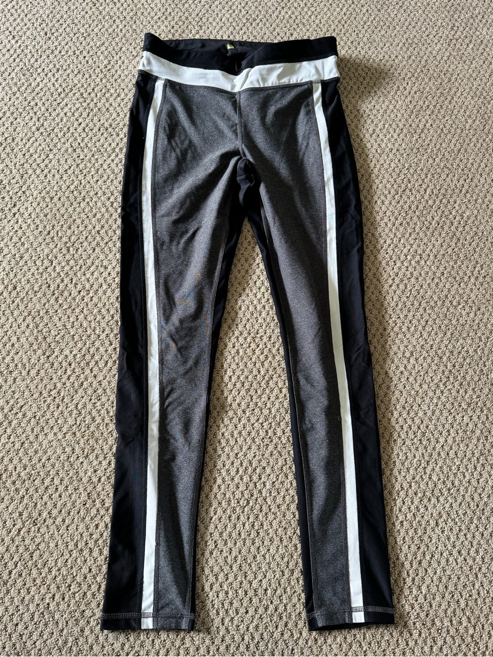 Two-Tone Black & Charcoal Athletic Leggings with White Side Stripes